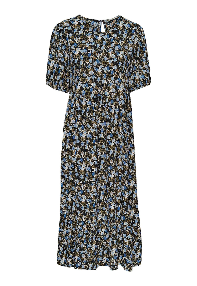 ONLY Roxy Floral Smock Midi Dress in Black & Blue | One Nation Clothing ...