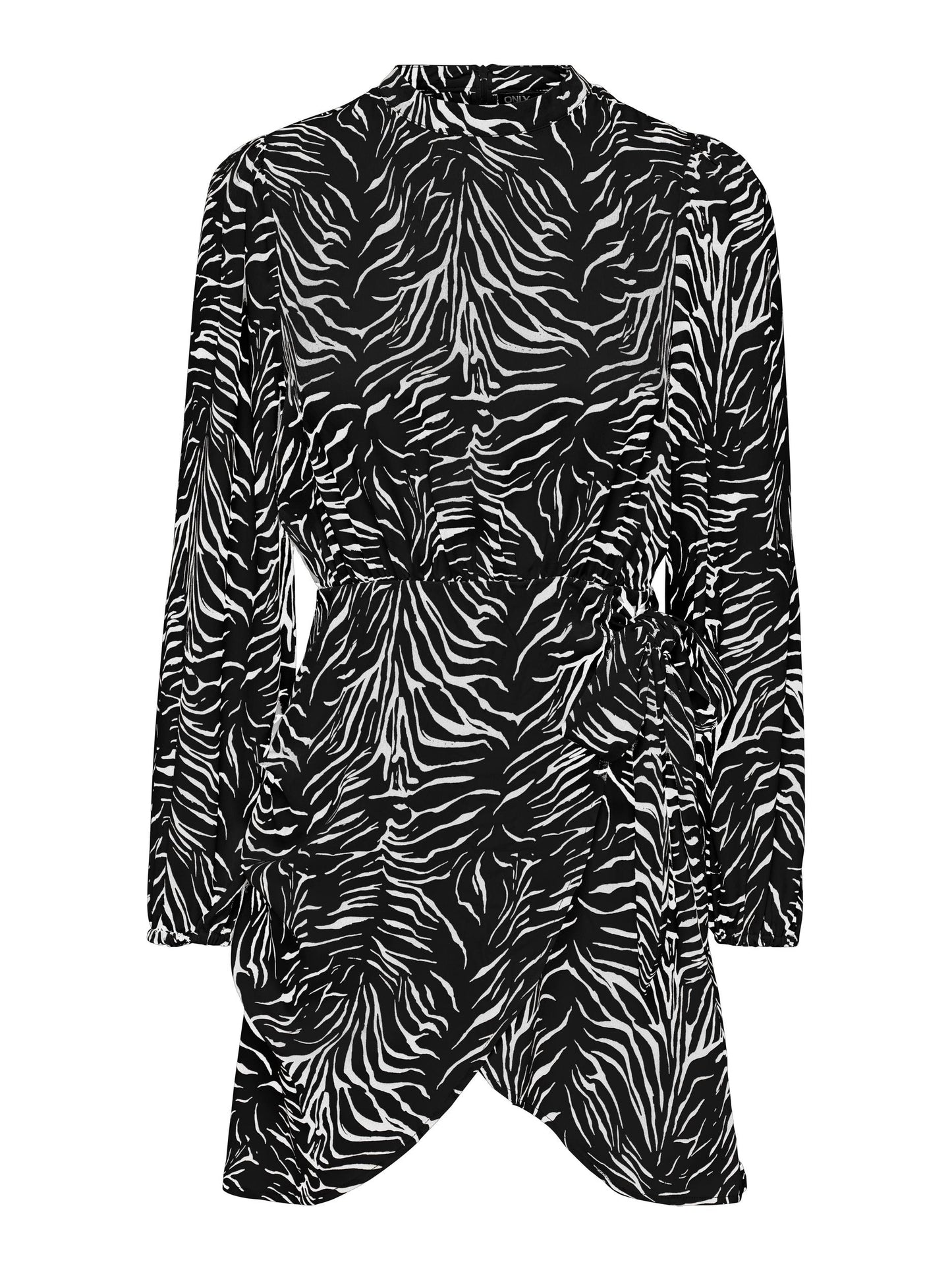 
                  
                    ONLY Mille Zebra Animal Print High Neck Wrap Skirt Mini Dress in Black & Cream - One Nation Clothing
                  
                