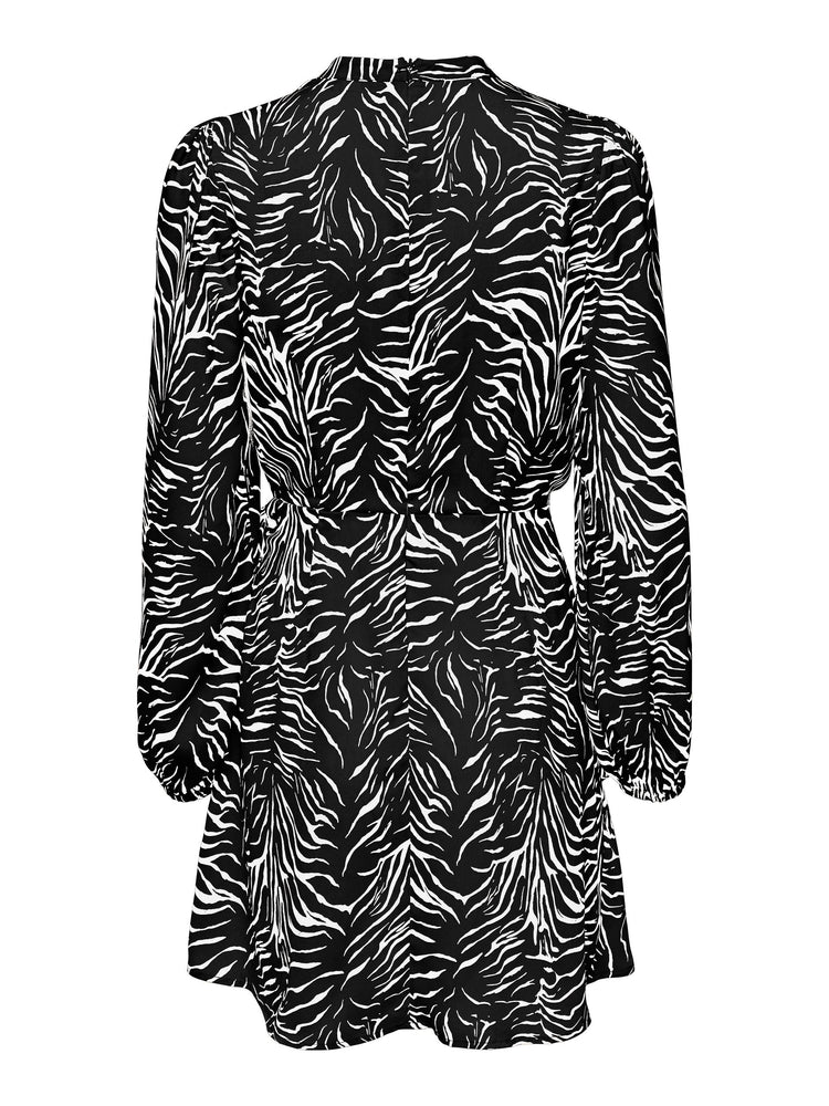 
                  
                    ONLY Mille Zebra Animal Print High Neck Wrap Skirt Mini Dress in Black & Cream - One Nation Clothing
                  
                