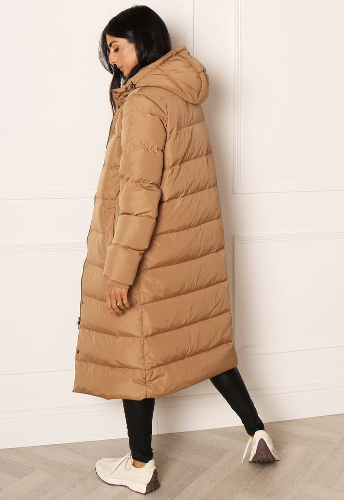 
                  
                    VILA Camisa Maxi Longline Down Puffer Coat with Hood in Beige - One Nation Clothing
                  
                