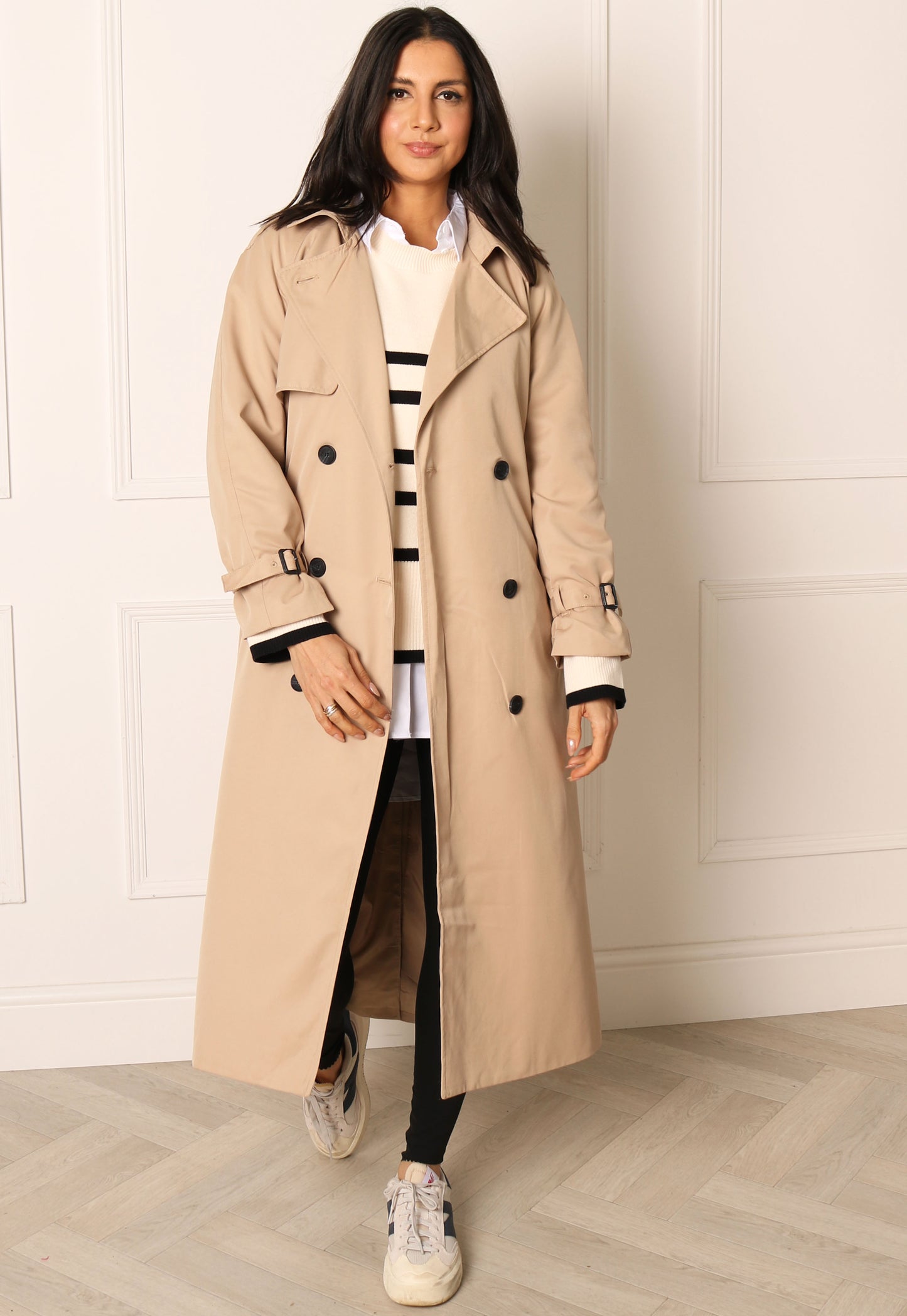 
                  
                    ONLY Chloe Double Breasted Longline Trench Coat in Beige - One Nation Clothing
                  
                