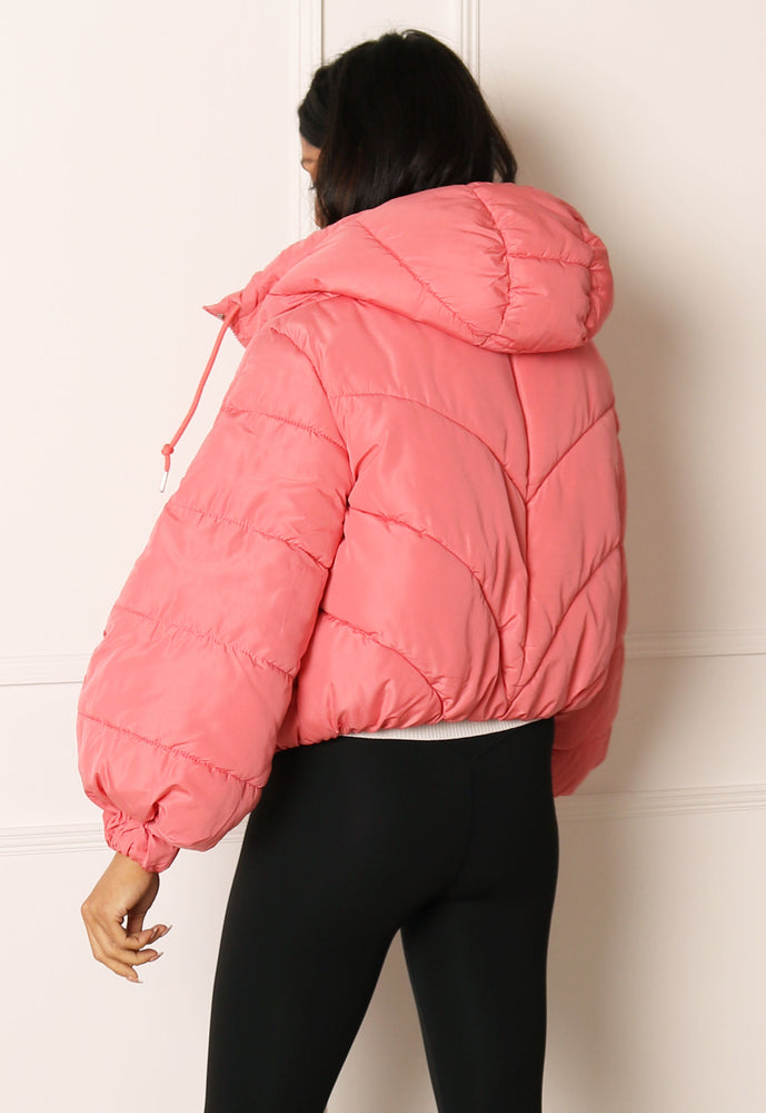 
                  
                    JDY Destiny Cropped Bomber Padded Puffer Jacket with Hood in Rose Pink - One Nation Clothing
                  
                