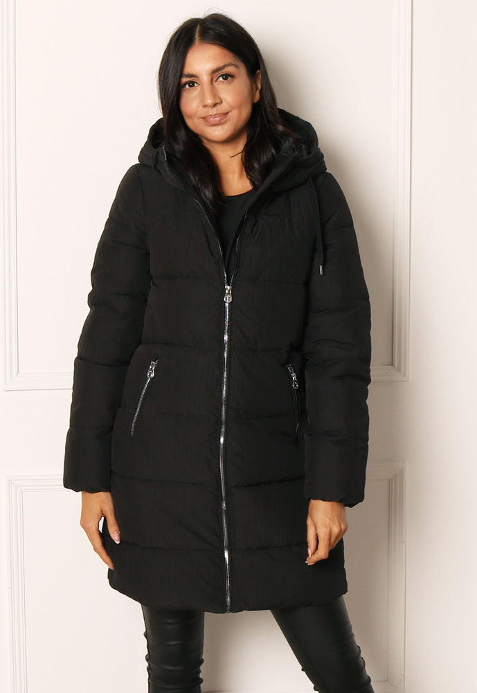 
                  
                    ONLY Dolly Hooded Quilted Padded Midi Puffer Coat in Black - One Nation Clothing
                  
                