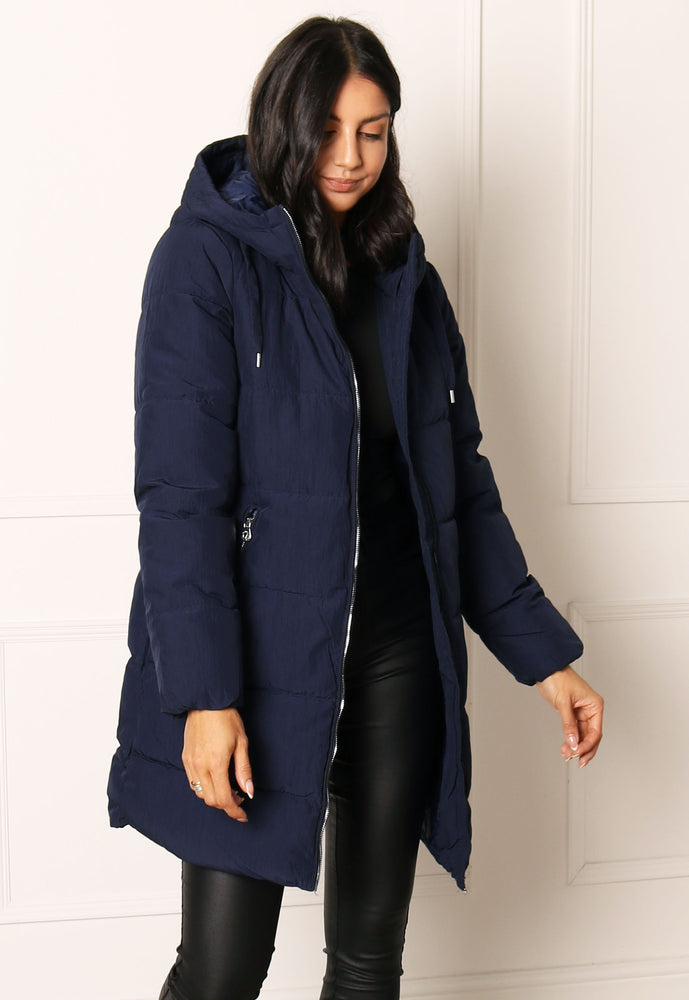 
                  
                    ONLY Dolly Hooded Quilted Padded Midi Puffer Coat in Navy Blue - One Nation Clothing
                  
                