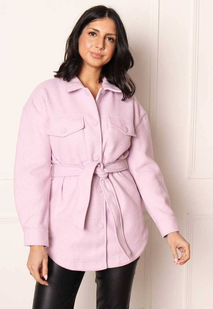 ONLY Emma Belted Workwear Shacket in Lilac Pink - One Nation Clothing