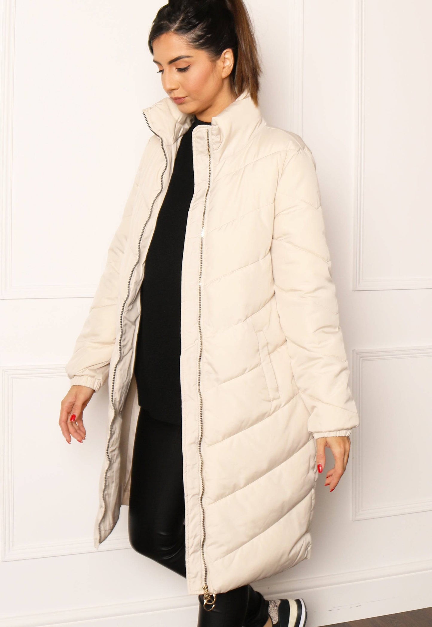 JDY Finno Longline Padded Puffer Coat in Cream | One Nation Clothing ...