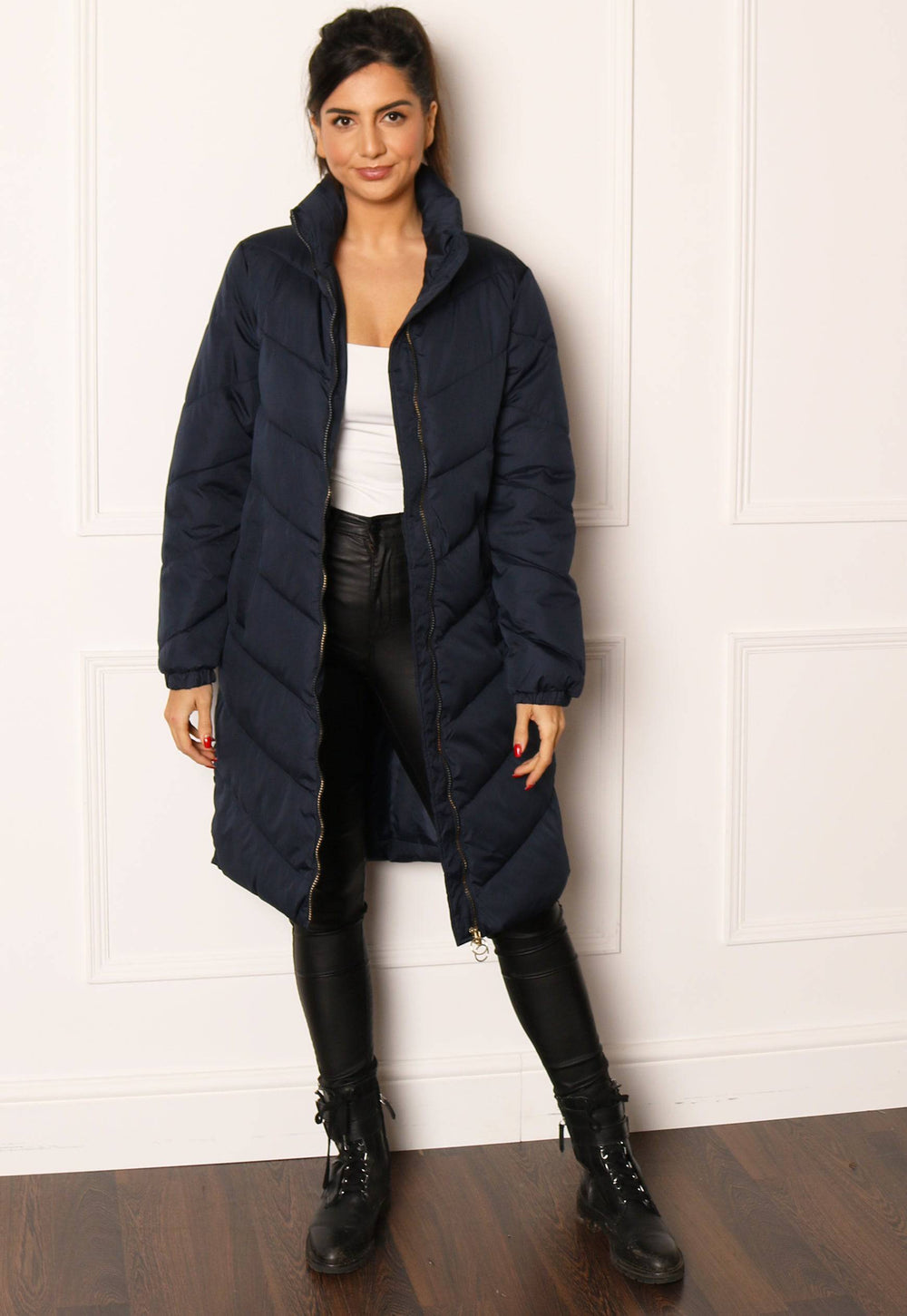 JDY Finno Longline Padded Puffer Coat in Navy - One Nation Clothing