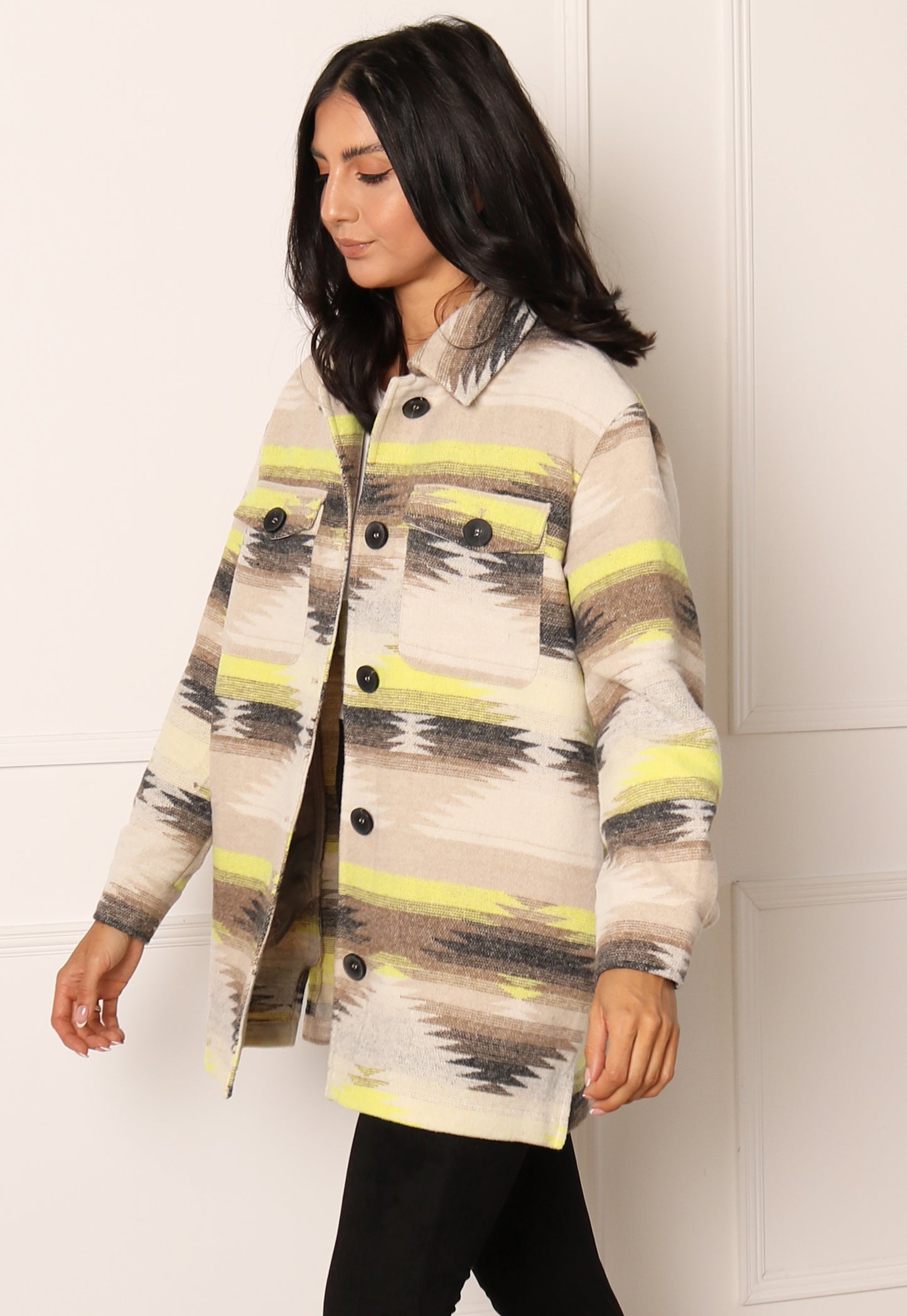 
                  
                    ONLY Aztec Workwear Shacket in Cream, Beige & Yellow - One Nation Clothing
                  
                