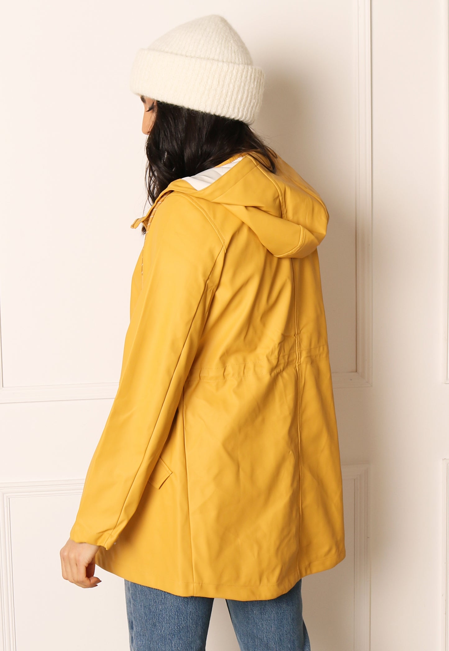 
                  
                    VERO MODA Lou Rubberised Matte Hooded Raincoat Mac in Mustard Yellow - One Nation Clothing
                  
                