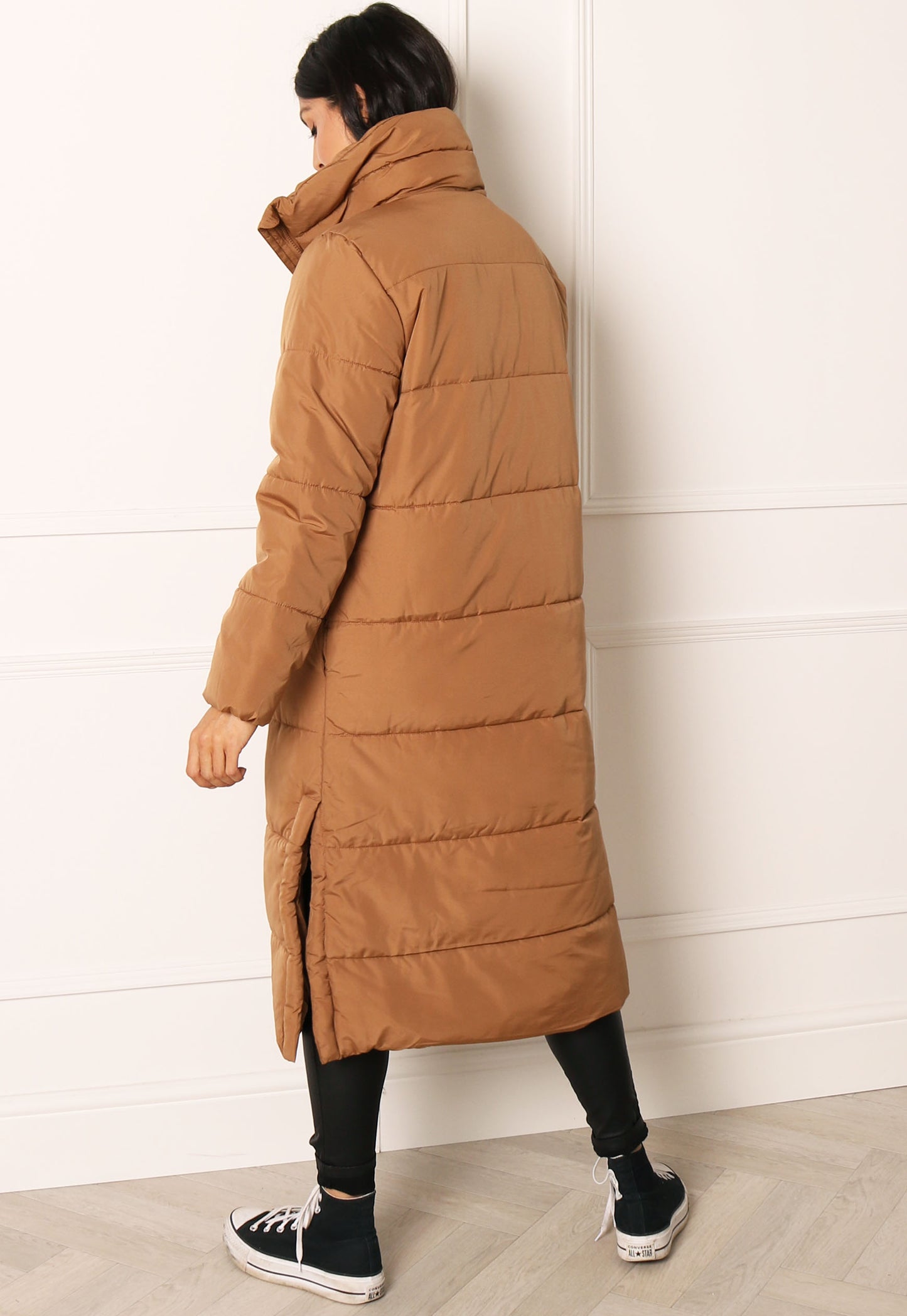 
                  
                    VILA Nilly Longline Midi Padded Puffer Coat with Funnel Neck in Tan - One Nation Clothing
                  
                