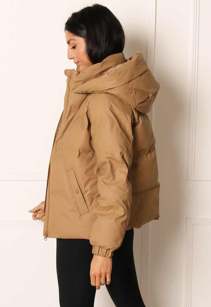 VERO Noe Water Repellent Quilted Short Hooded Puffer Jacket in Soft Tan One Nation Clothing VERO MODA Noe Repellent Quilted Short Hooded Puffer Jacket in So