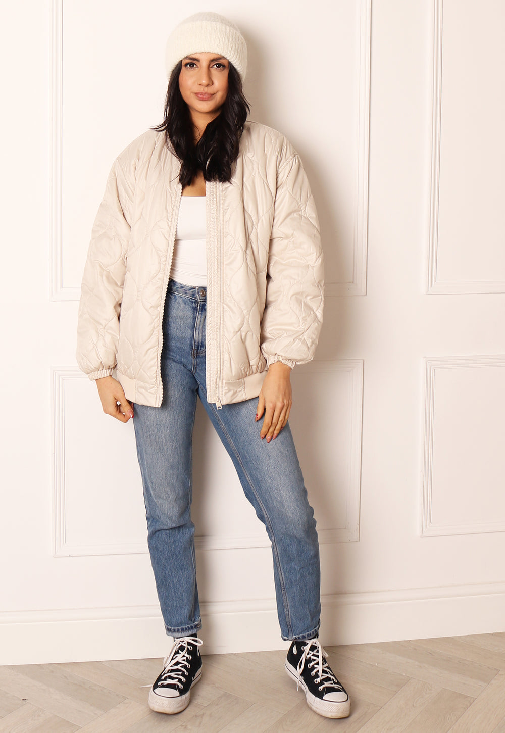 Willow Quilted Oversized Bomber Jacket in Cream | One Nation Clothing VERO MODA Willow Onion Quilted Oversized Bomber Jacket in Cream