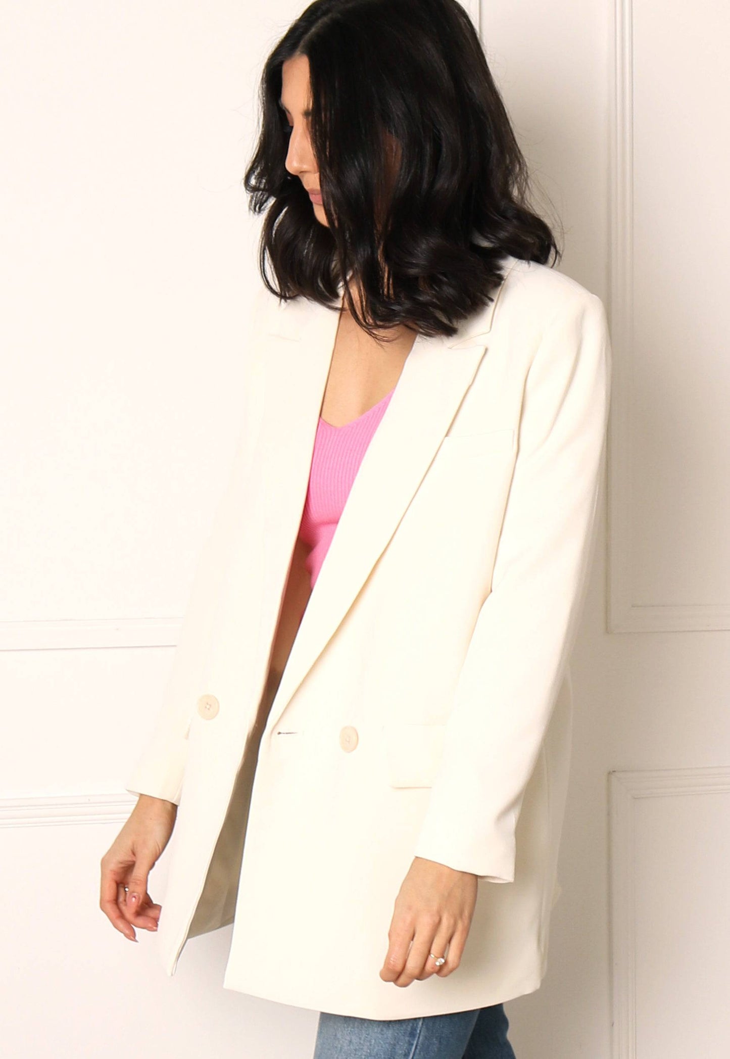 ONLY Casia Oversized Double Breasted Blazer in Cream - One Nation Clothing