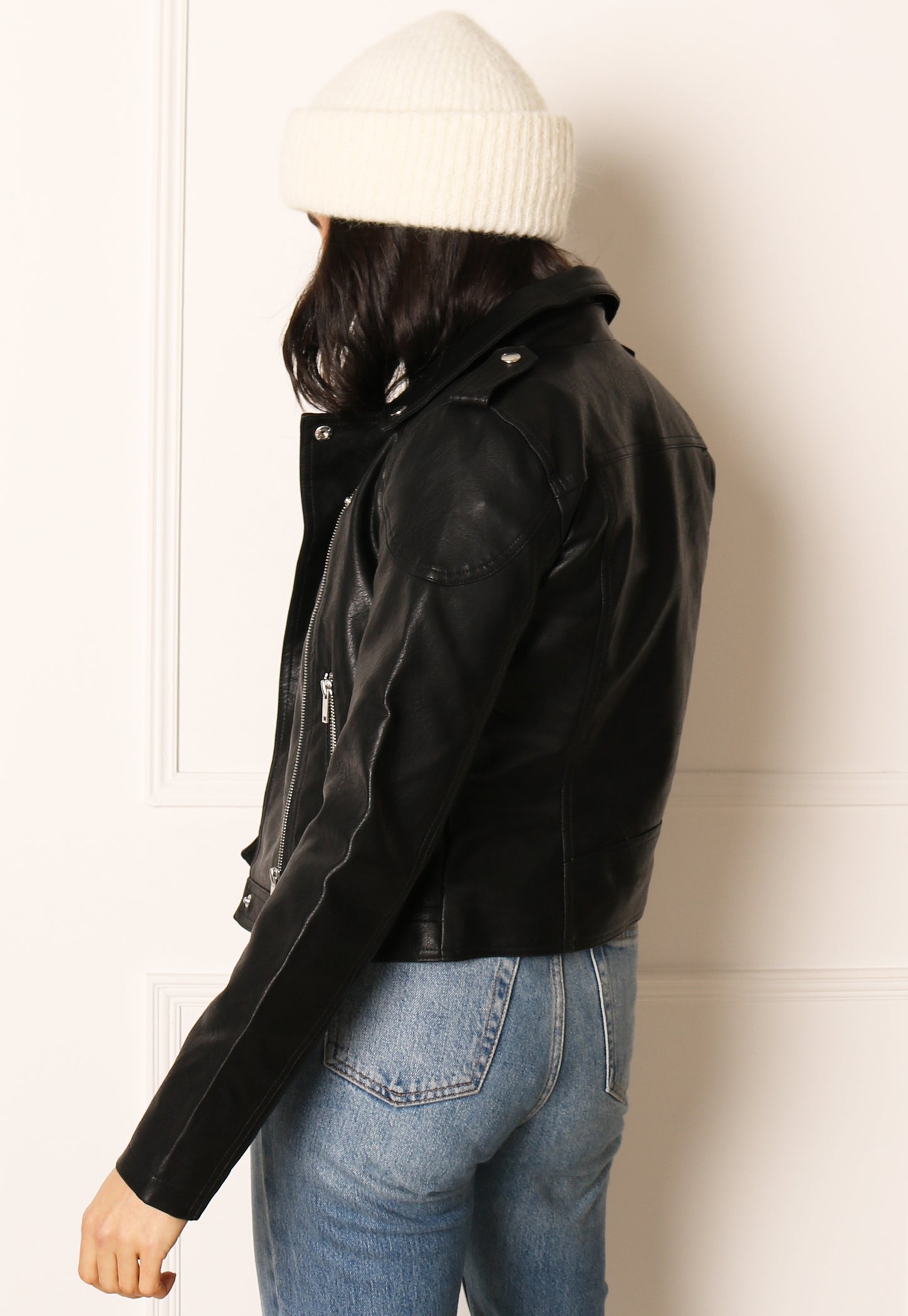 
                  
                    NOISY MAY Rollo Classic Faux Leather Biker Jacket in Black - One Nation Clothing
                  
                