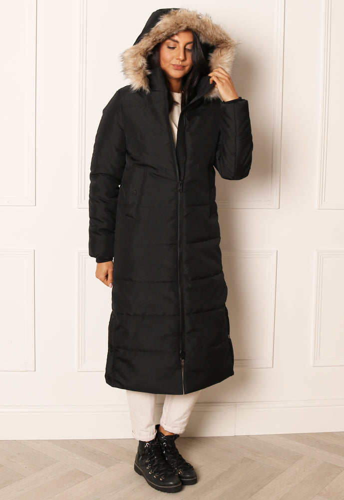 
                  
                    VERO MODA Addison Longline Hooded Padded Puffer Coat with Fur Trim Hood in Black - One Nation Clothing
                  
                