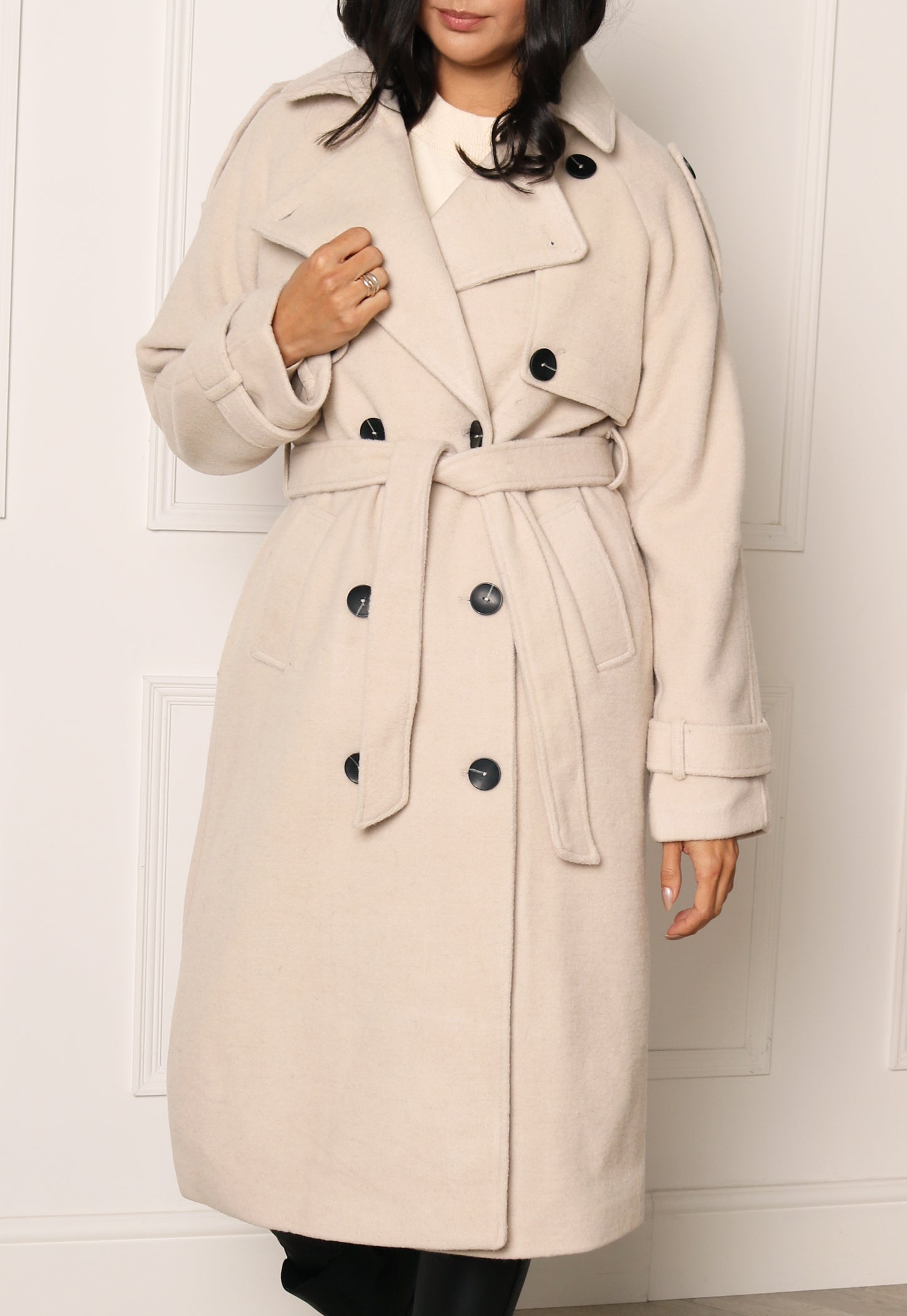 
                  
                    ONLY Alvina Smart Double Breasted Longline Wool Trench Coat in Cream - One Nation Clothing
                  
                