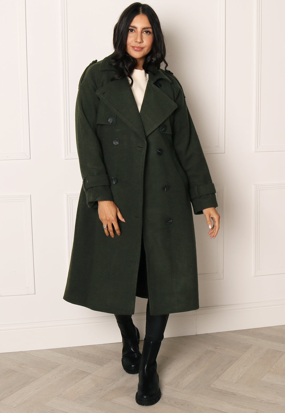 ONLY Alvina Smart Double Breasted Longline Wool Trench Coat in