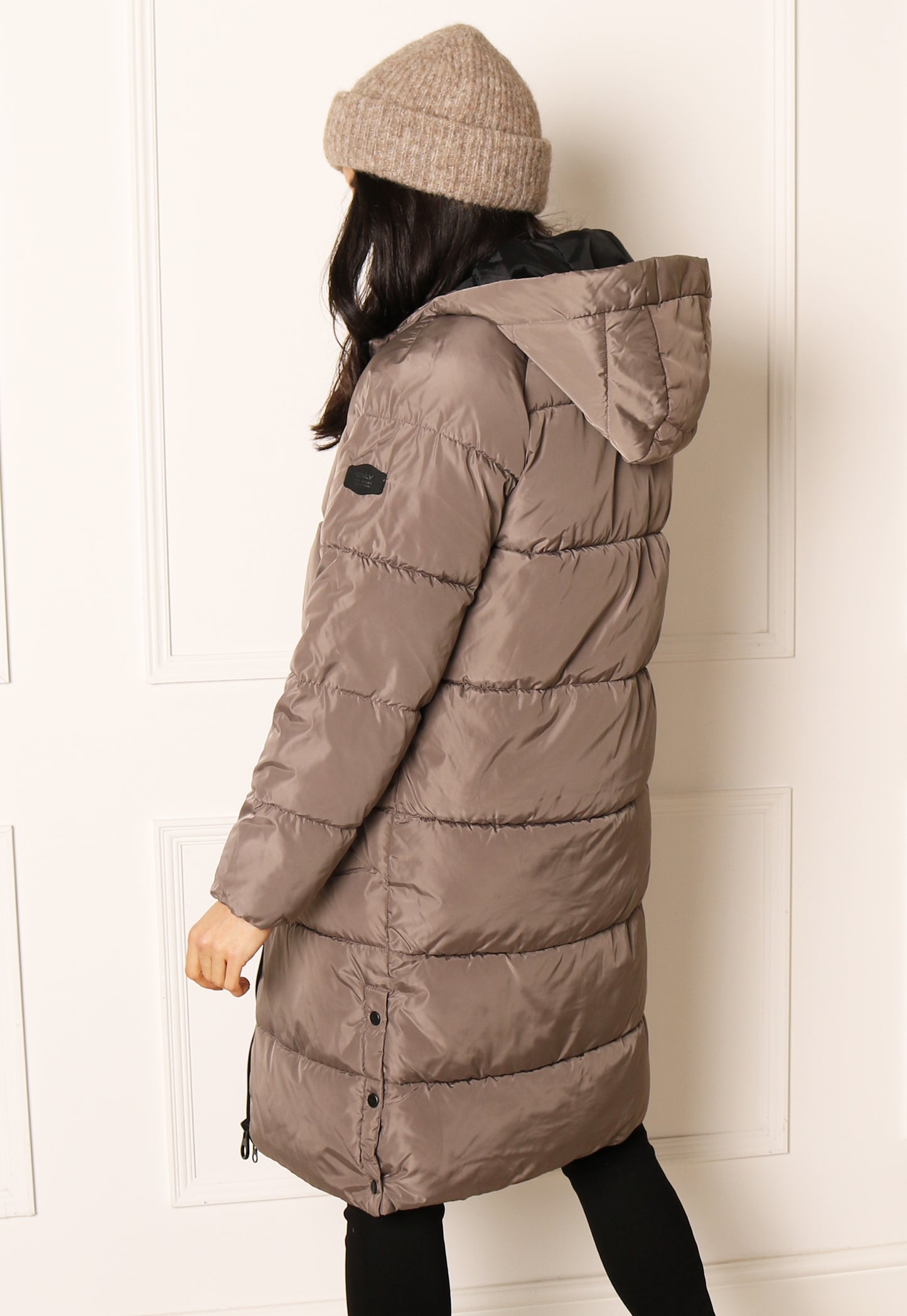 
                  
                    ONLY Amanda Hooded Padded Midi Puffer Coat with Side Poppers in Mushroom Beige - One Nation Clothing
                  
                