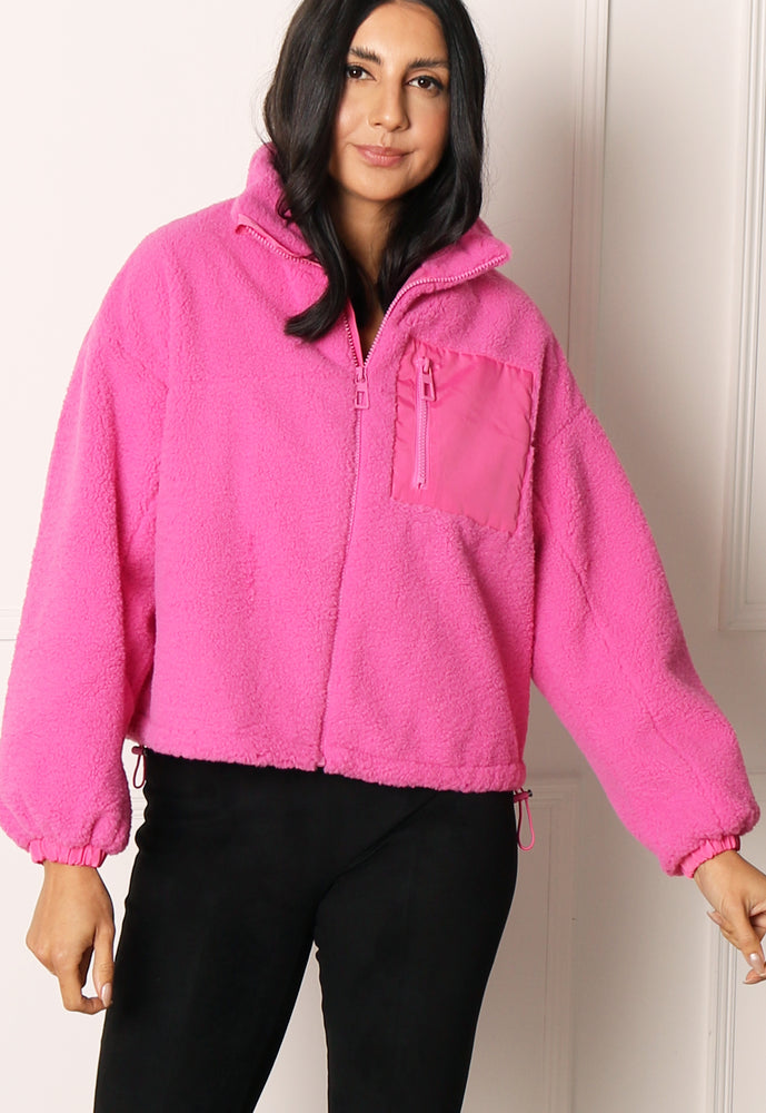 
                  
                    ONLY Elvira Short Zip Through Teddy Fleece Jacket in Hot Pink - One Nation Clothing
                  
                
