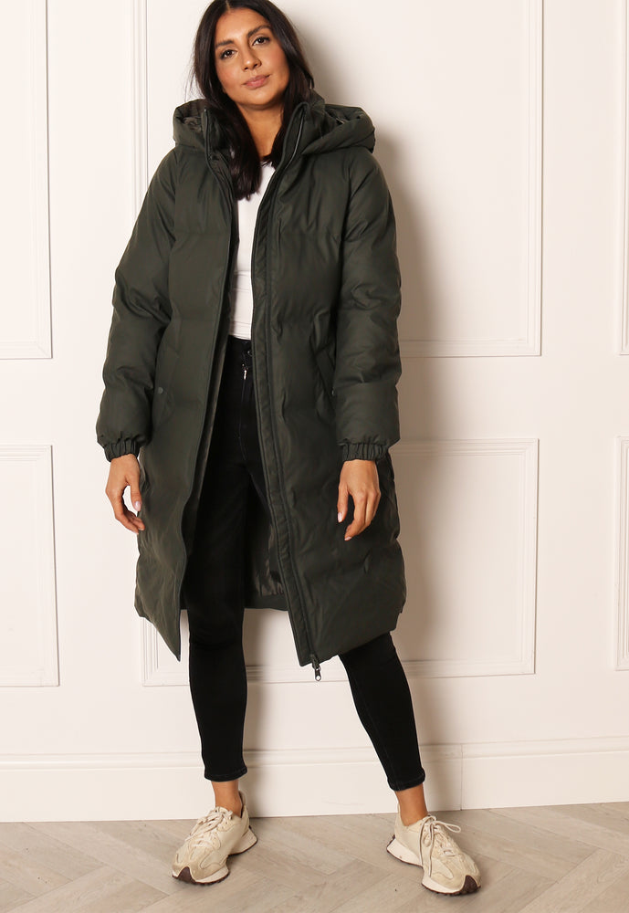 
                  
                    VERO MODA Long Noe Water Repellent Quilted Hooded Midi Puffer Coat in Dark Khaki - One Nation Clothing
                  
                