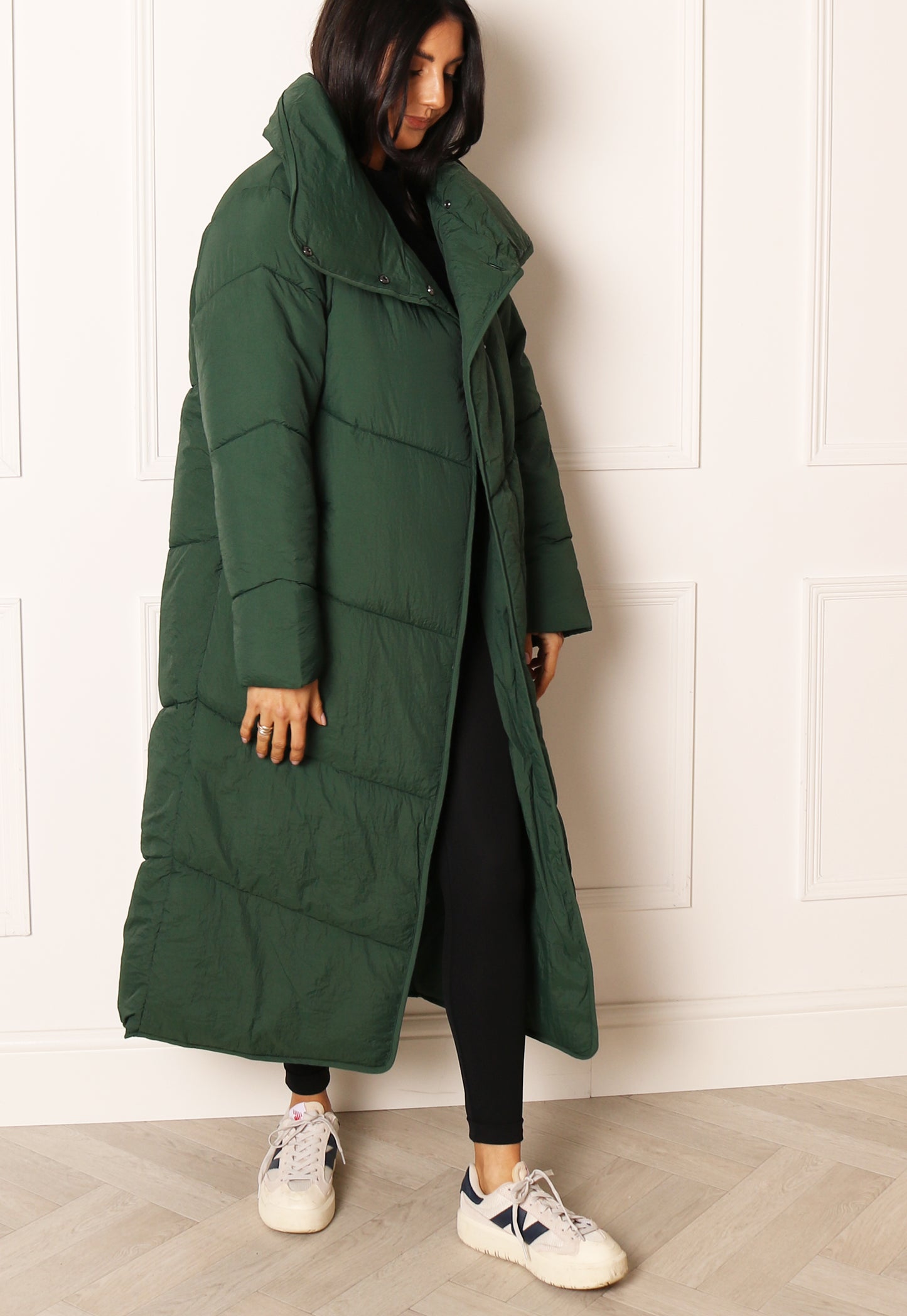 VILA Louisa Maxi Longline Duvet Puffer Coat in Dark Green - One Nation Clothing