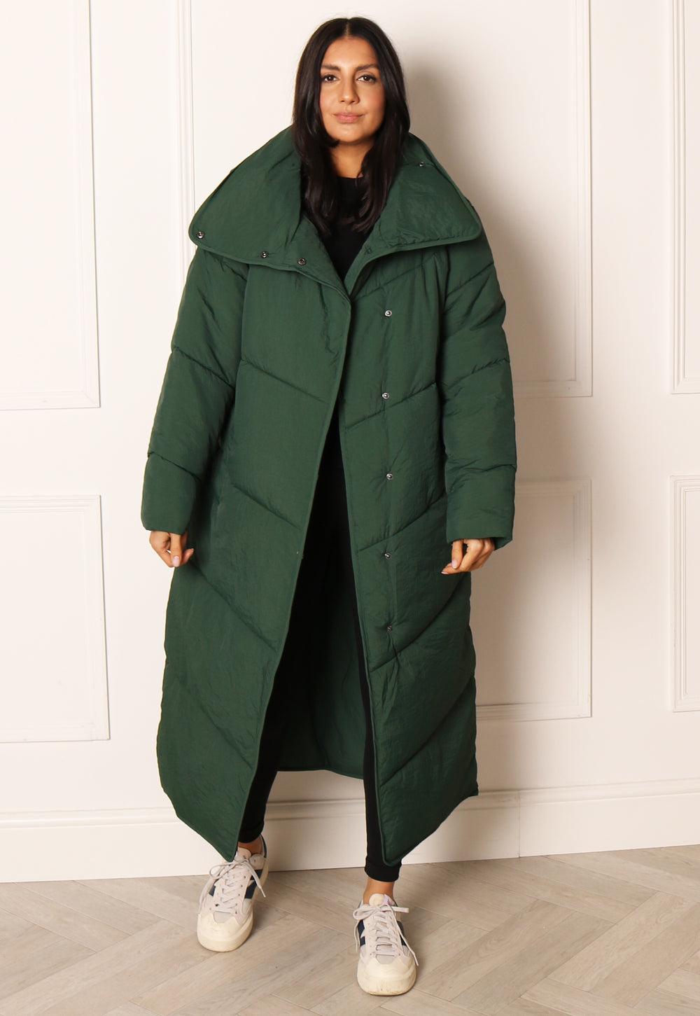 VILA Louisa Maxi Longline Duvet Puffer Coat in Dark Green - One Nation Clothing