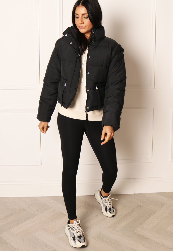 
                  
                    JDY Milo 2 in 1 Cropped Puffer Jacket & Gilet with Funnel Neck in Black - One Nation Clothing
                  
                