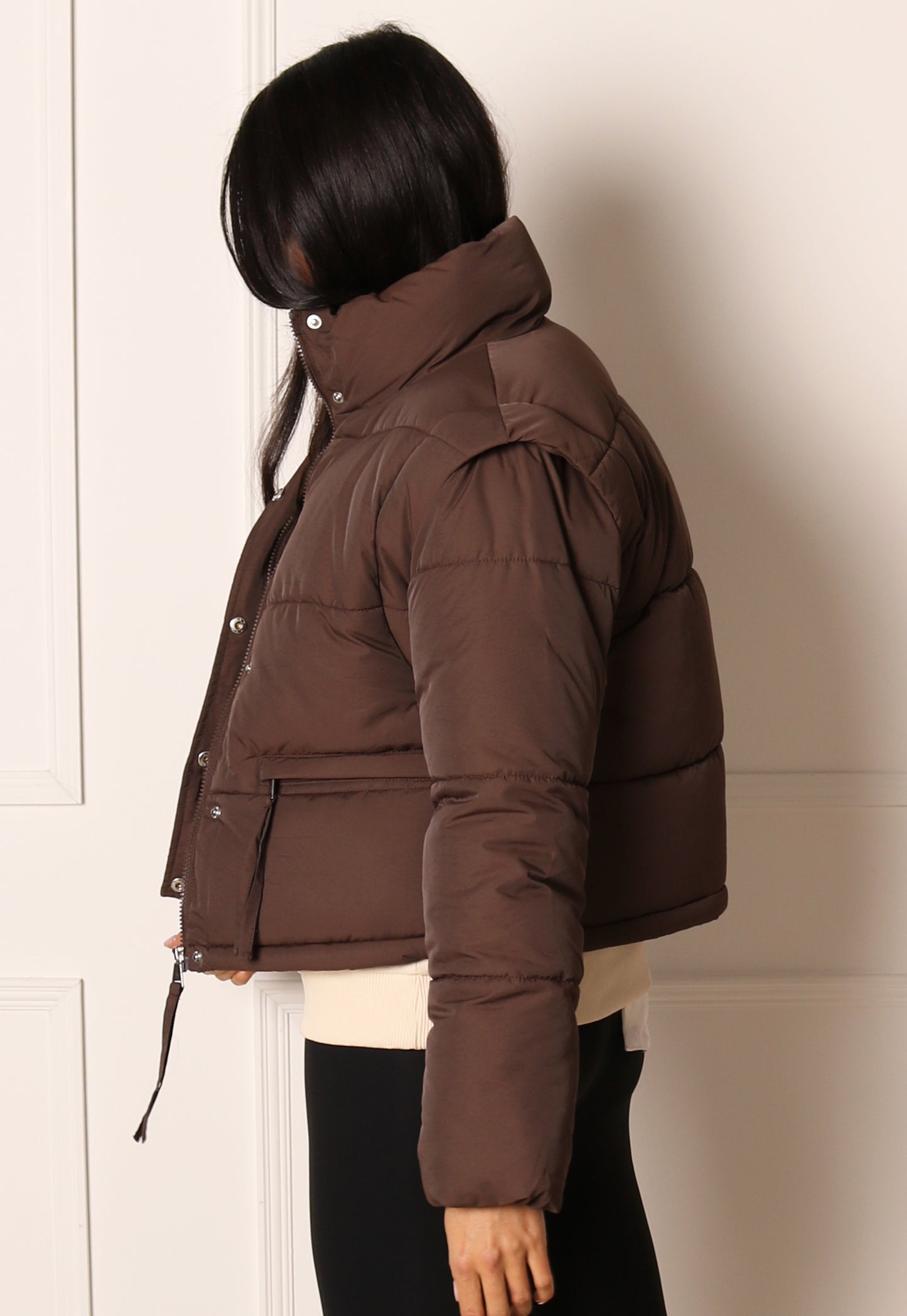 
                  
                    JDY Milo 2 in 1 Cropped Puffer Jacket & Gilet with Funnel Neck in Chocolate Brown - One Nation Clothing
                  
                