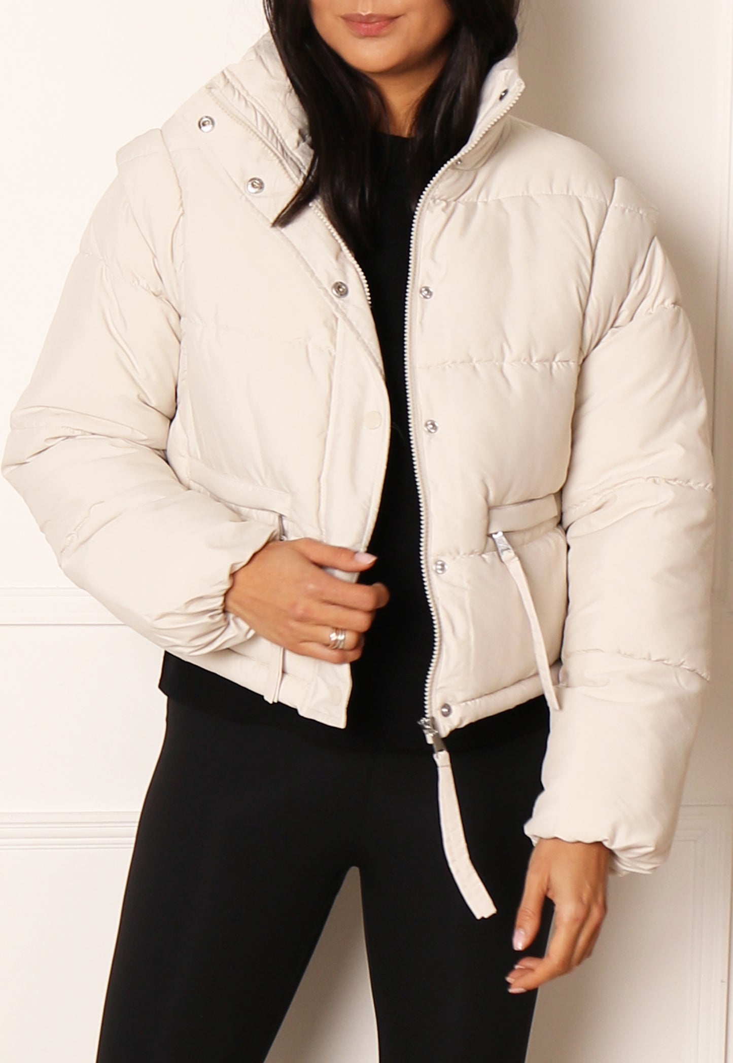 
                  
                    JDY Milo 2 in 1 Cropped Puffer Jacket & Gilet with Funnel Neck in Cream - One Nation Clothing
                  
                