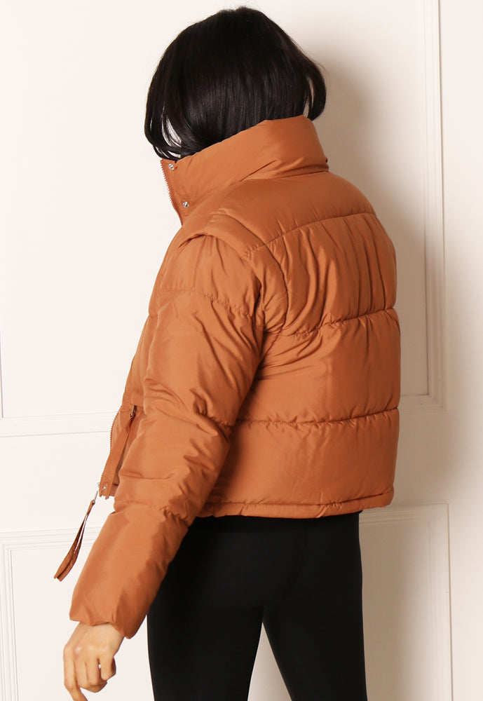 
                  
                    JDY Milo 2 in 1 Cropped Puffer Jacket & Gilet with Funnel Neck in Tan - One Nation Clothing
                  
                