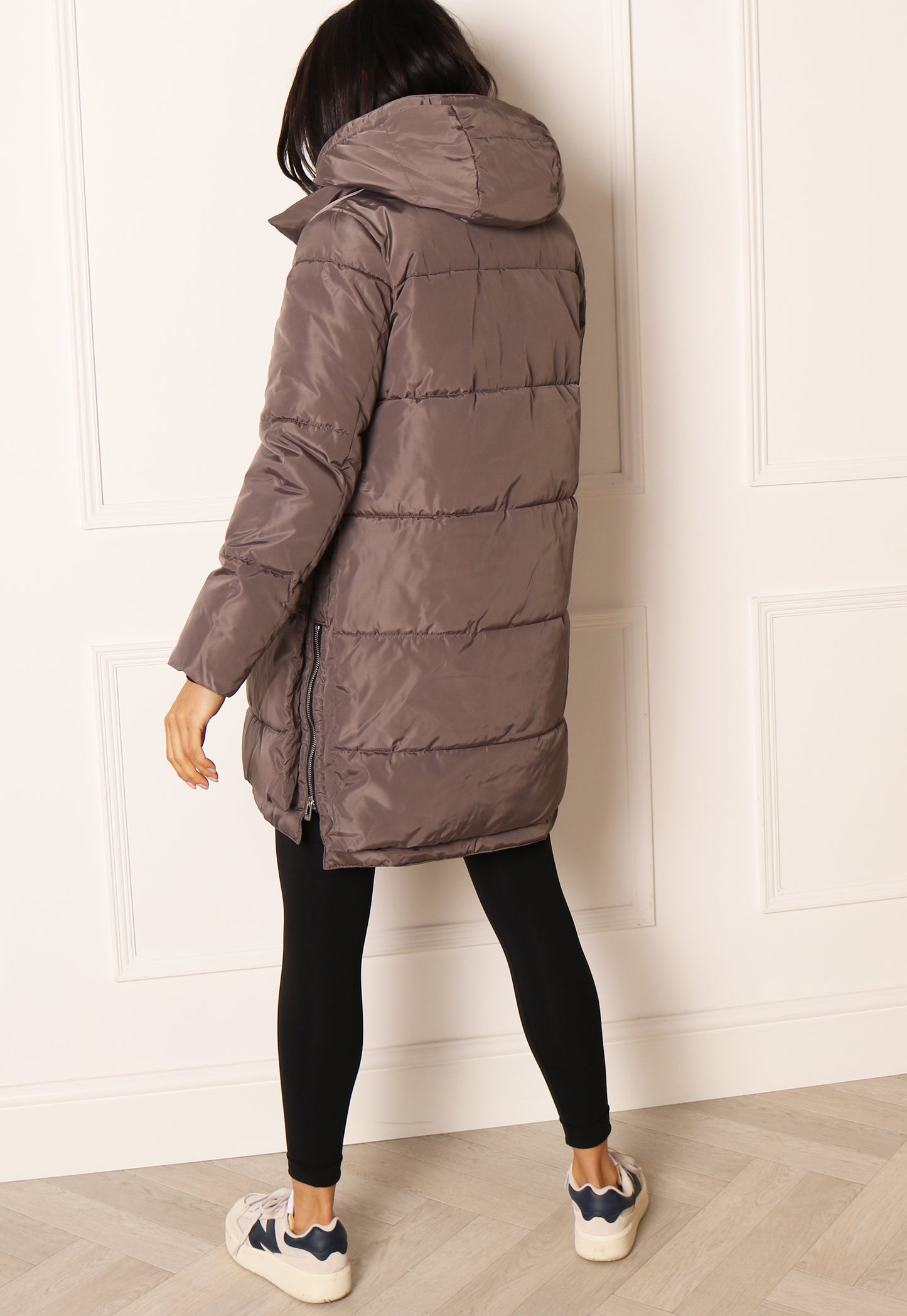 
                  
                    ONLY New Nora Luxe Quilted Longline Hooded Puffer Coat in Mushroom - One Nation Clothing
                  
                
