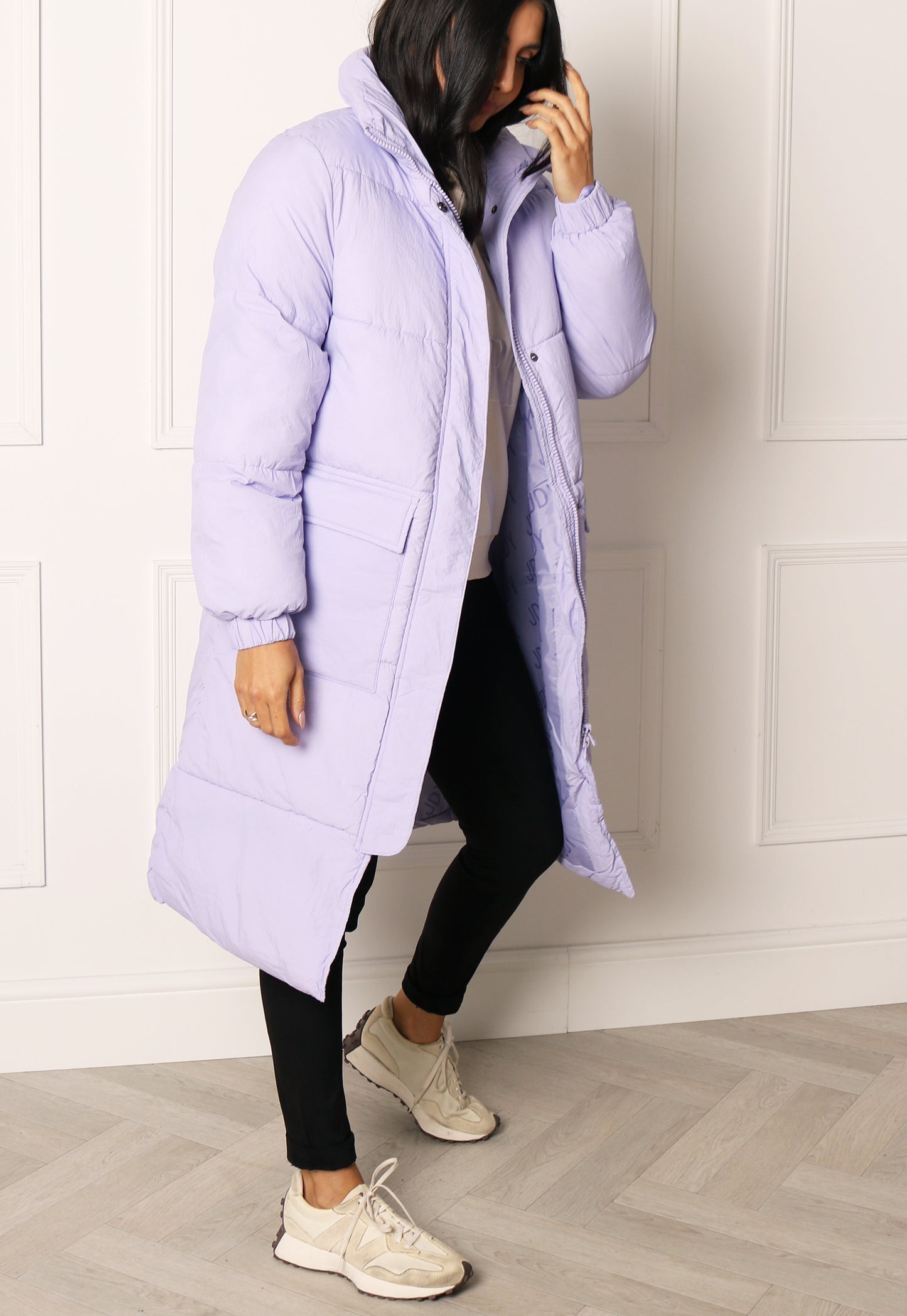 
                  
                    JDY Lenora Oversized Longline Puffer Coat with Pockets in Lilac - One Nation Clothing
                  
                