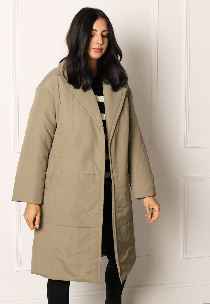 
                  
                    ONLY Selena Midi Longline Belted Padded Puffer Wrap Coat in Soft Khaki - One Nation Clothing
                  
                