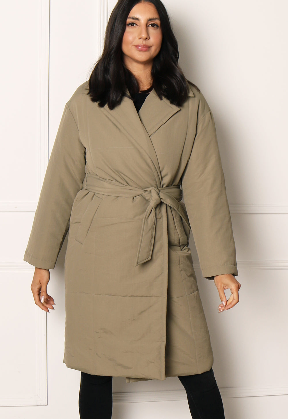 ONLY Selena Midi Longline Belted Padded Puffer Wrap Coat in Soft