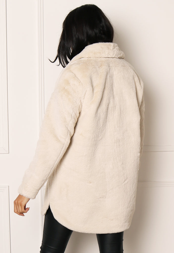 
                  
                    ONLY Vida Oversized Faux Fur Trucker Long Shacket Coat in Cream - One Nation Clothing
                  
                
