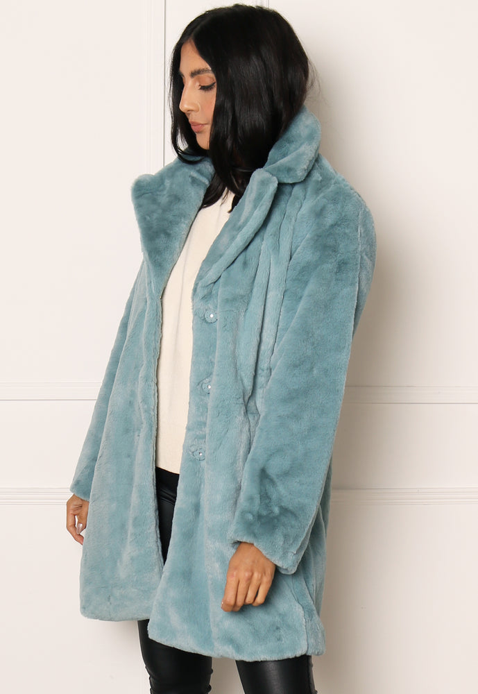
                  
                    VILA Ebba Vintage Style Faux Fur Midi Coat with Collar in Duck Egg Blue - One Nation Clothing
                  
                