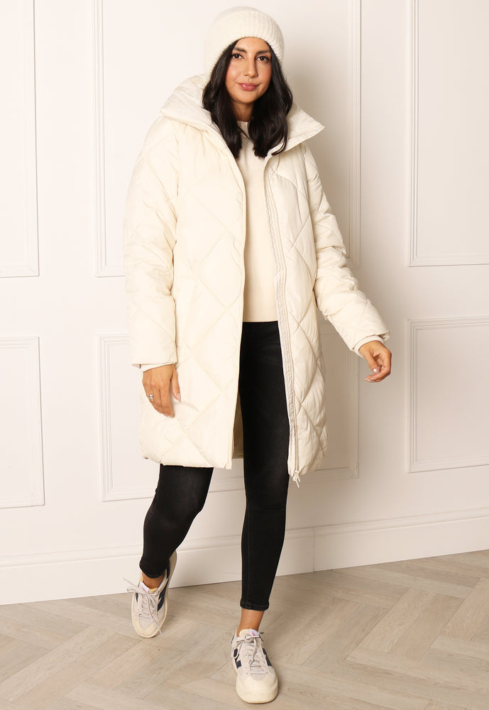 
                  
                    VILA Adaya Diamond Quilted Longline Puffer Coat with Funnel Neck in Soft Cream - One Nation Clothing
                  
                