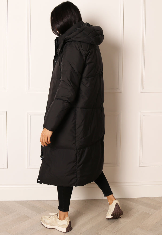 
                  
                    ONLY Alicia Midi Longline Down Padded Puffer Coat with Hood in Black - One Nation Clothing
                  
                