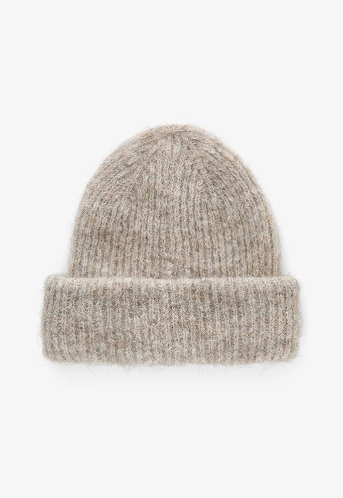 PIECES Fluffy Knit Ribbed Turn Up Beanie Hat in Beige | One Nation ...