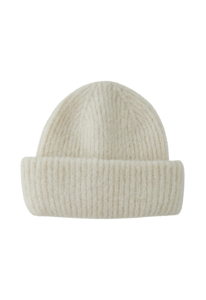 
                  
                    PIECES Fluffy Knit Ribbed Turn Up Beanie Hat in Soft Cream - One Nation Clothing
                  
                