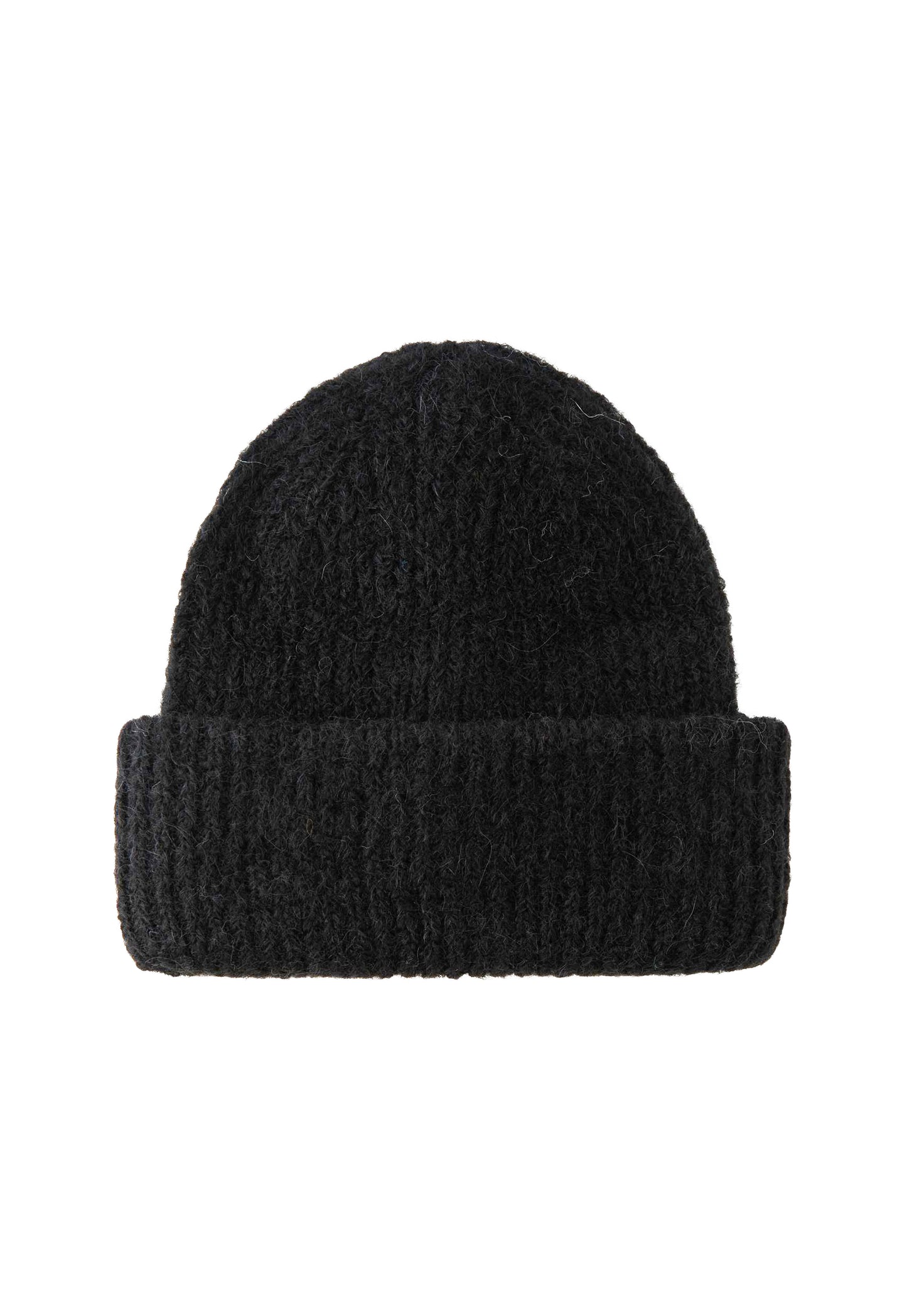 PIECES Fluffy Knit Ribbed Turn Up Beanie Hat in Black - One Nation Clothing