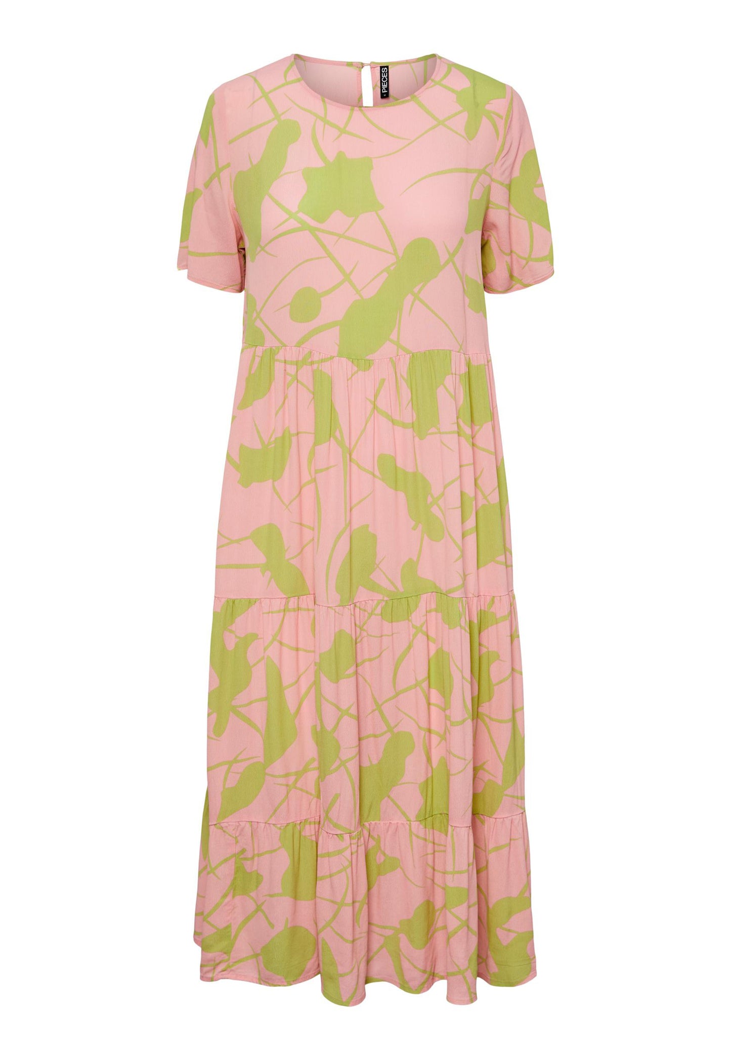 
                  
                    PIECES Malia Printed Oversized Smock Midi Dress with Short Sleeves in Pink & Green - One Nation Clothing
                  
                