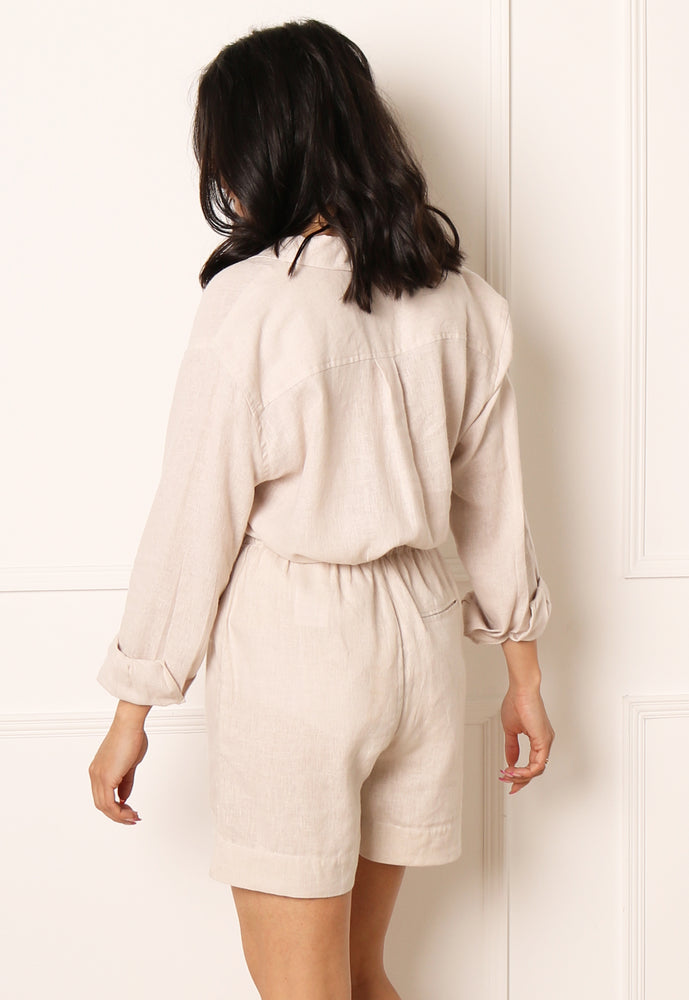 
                  
                    ONLY High Waisted Pull On Linen Shorts in Beige - One Nation Clothing
                  
                
