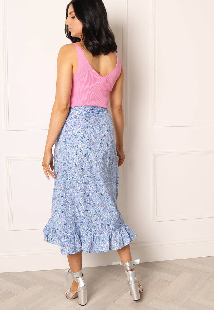 
                  
                    VERO MODA Henna Floral Print Frill Wrap Midi Skirt in Blue - One Nation Clothing
                  
                