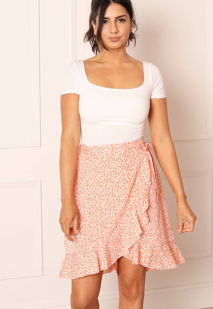 
                  
                    VERO MODA Leopard Print Mini Frill Wrap Skirt in Orange & Pink - One Nation Clothing
                  
                