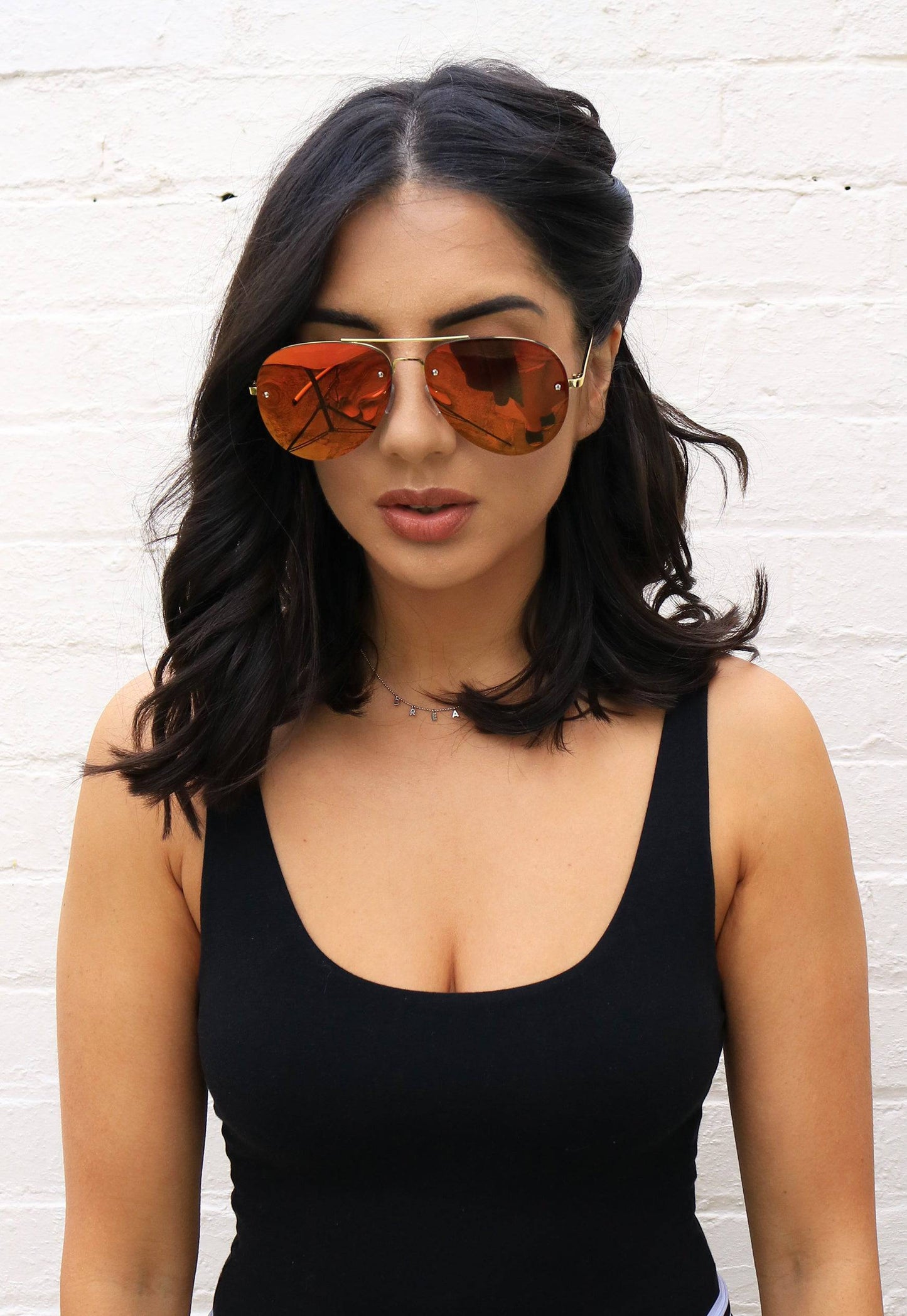 
                  
                    Lana Metal Rim Mirrored Lens Oversized Aviator Sunglasses in Red Orange with Gold Frame - One Nation Clothing
                  
                