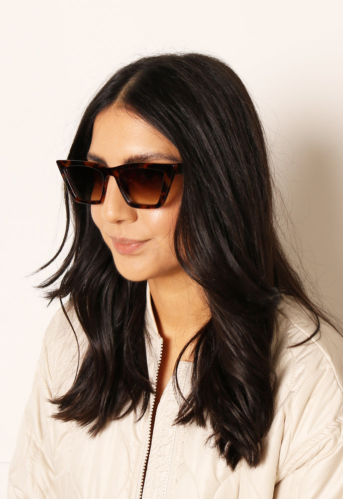 
                  
                    PIECES Womens Angled Cateye Sunglasses In Brown Tortoise - One Nation Clothing
                  
                