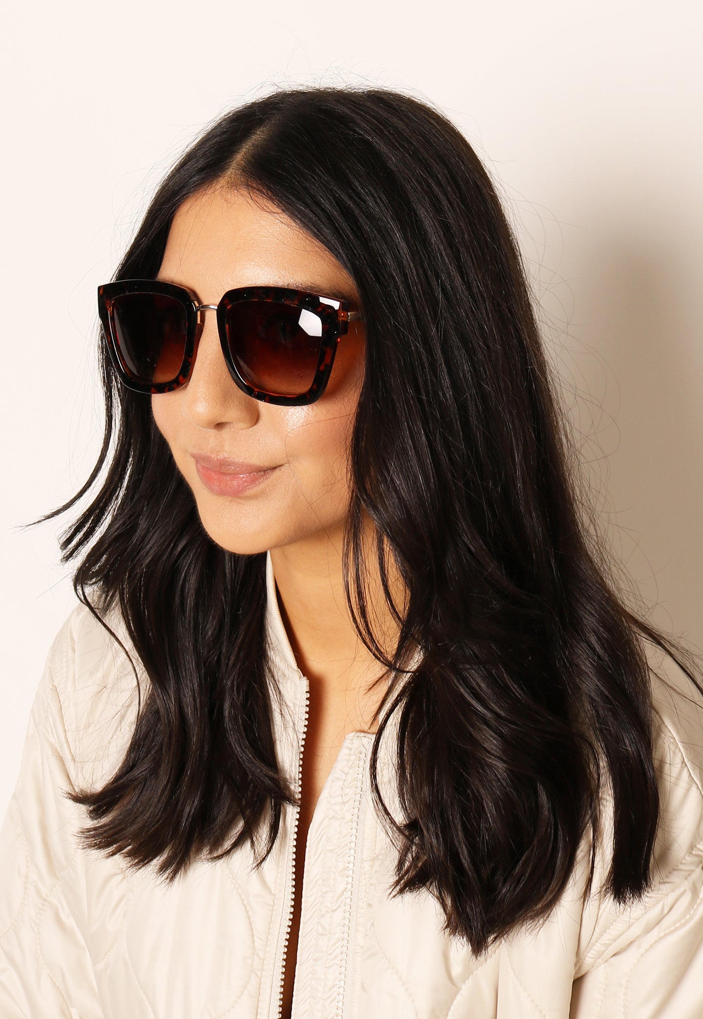 PIECES Womens Oversized Sunglasses In Brown Tortoise & Gold - One Nation Clothing