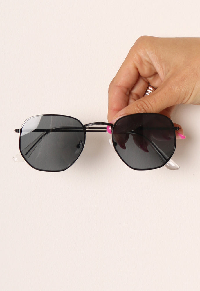 
                  
                    Raya Hexagonal Flat Lens Metal Trim Sunglasses in Black - One Nation Clothing
                  
                