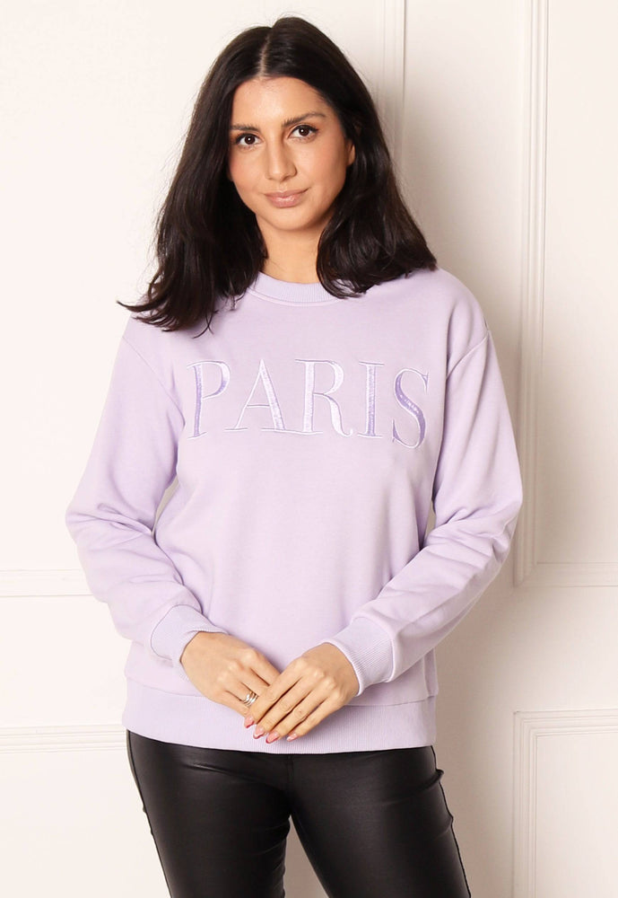 
                  
                    ONLY Paris Embroidered Slogan Sweatshirt in Lilac - One Nation Clothing
                  
                